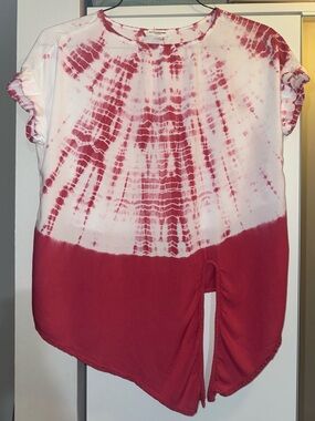 beachlunchlounge women’s Tie-Dye side tie Short Sleeve top small petite
